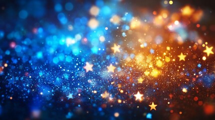 Fototapeta premium Vibrant blue and yellow abstract background with scattered white stars creating a dynamic cosmic feel.