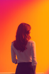 back of woman faceless office work gradient background studio photography back to work cubicle job applicant profile lighting wallpaper mobile vertical social media background business marketing