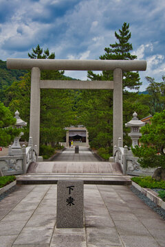 Shinto gate and approach of Motoise Kono Jinja.   Miyazu Japan

