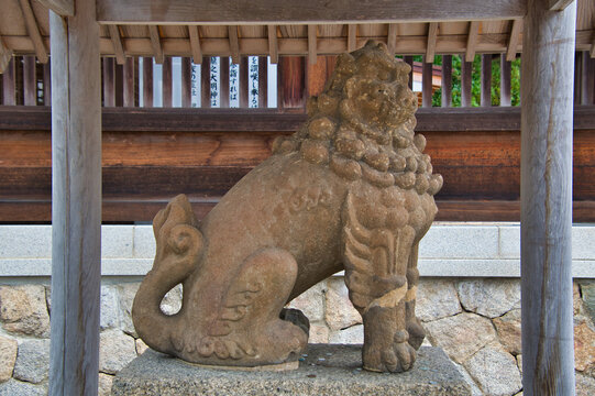 A guardian dog sitting in front of Motoise Kono Jinja. Miyazu Japan
