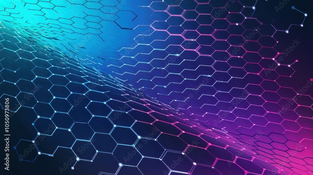 Poster abstract hexagon pattern with vibrant colors on dark background.