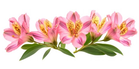 Fototapeta premium A beautiful arrangement of pink flowers is displayed elegantly. These flowers feature vibrant petals and subtle green leaves. Perfect for nature themes and floral designs. AI