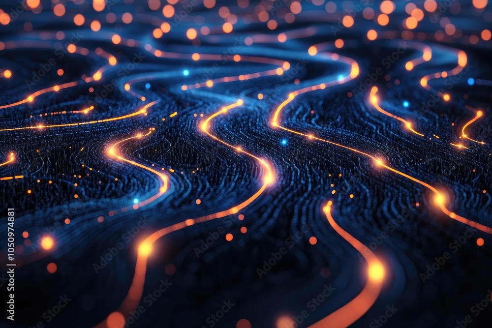 Poster abstract glowing lines on a dark background. perfect for tech or innovation concepts.