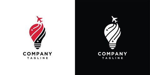 Travel light bulb logo design template. Travel and light bulb logo icon