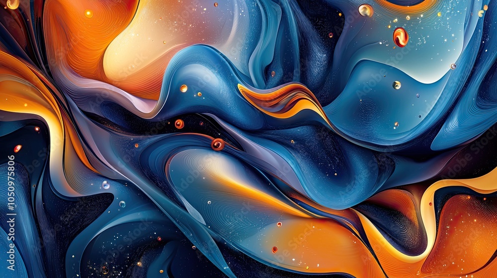 Poster abstract art with blue and orange swirls. perfect for designs that need a vibrant and dynamic backdr