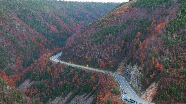 Winding Roads of Cabot Trail, Cape Breton with Fall Foliage as seen from the Skyline Trail. Cape Breton, Nova Scotia.