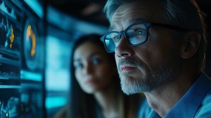 Diverse Team Analyzing Data on Large Screens