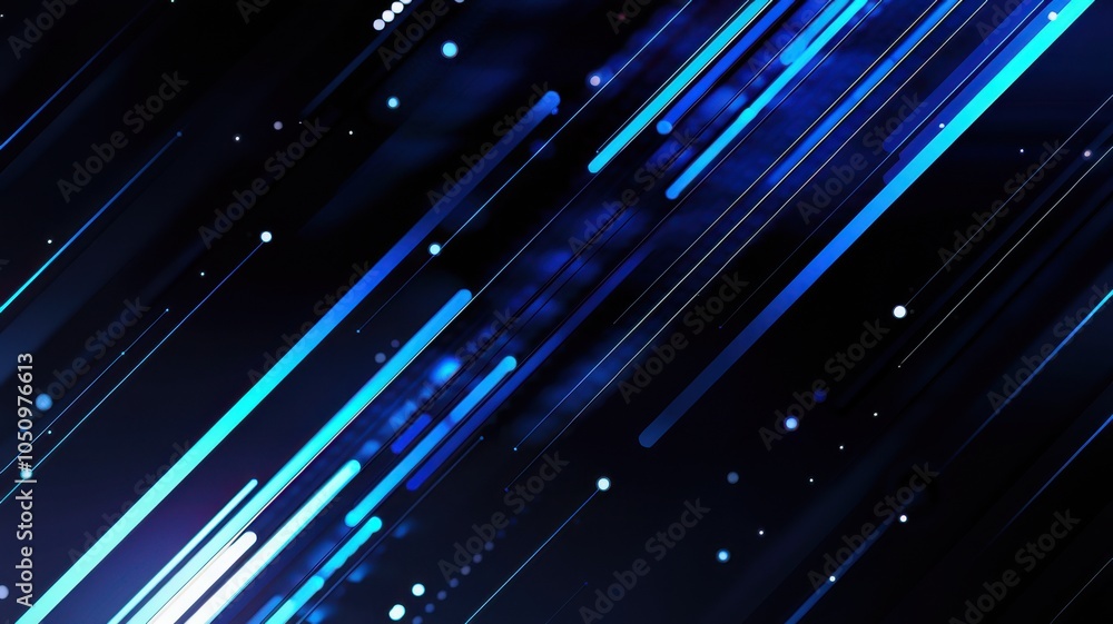 Poster dynamic blue lines on a dark background, creating a sense of motion and energy.