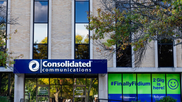 Manchester, New Hampshire - Oct. 9, 2024: Consolidated Communications provides telecommunications services, including Fidium, their fiber internet product.