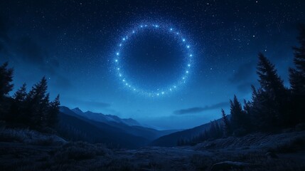 Fototapeta premium Glowing Stars in a Night Sky Over a Mountain Valley