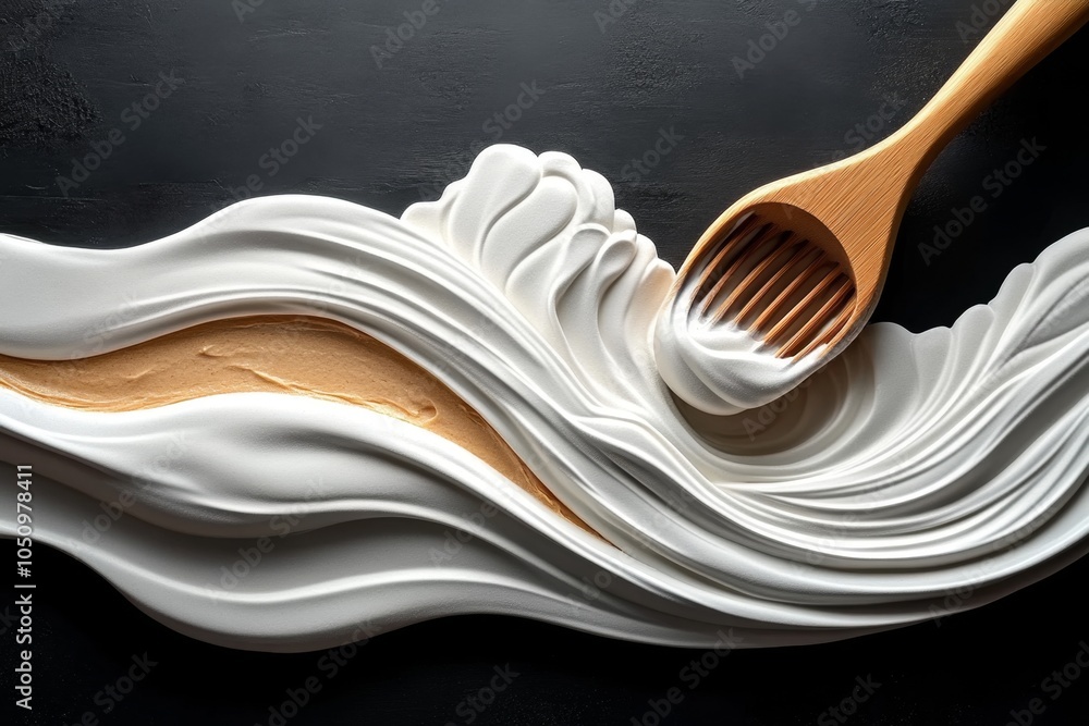 Poster A minimalist design of a whisk stirring batter, with soft, abstract lines symbolizing the blending process
