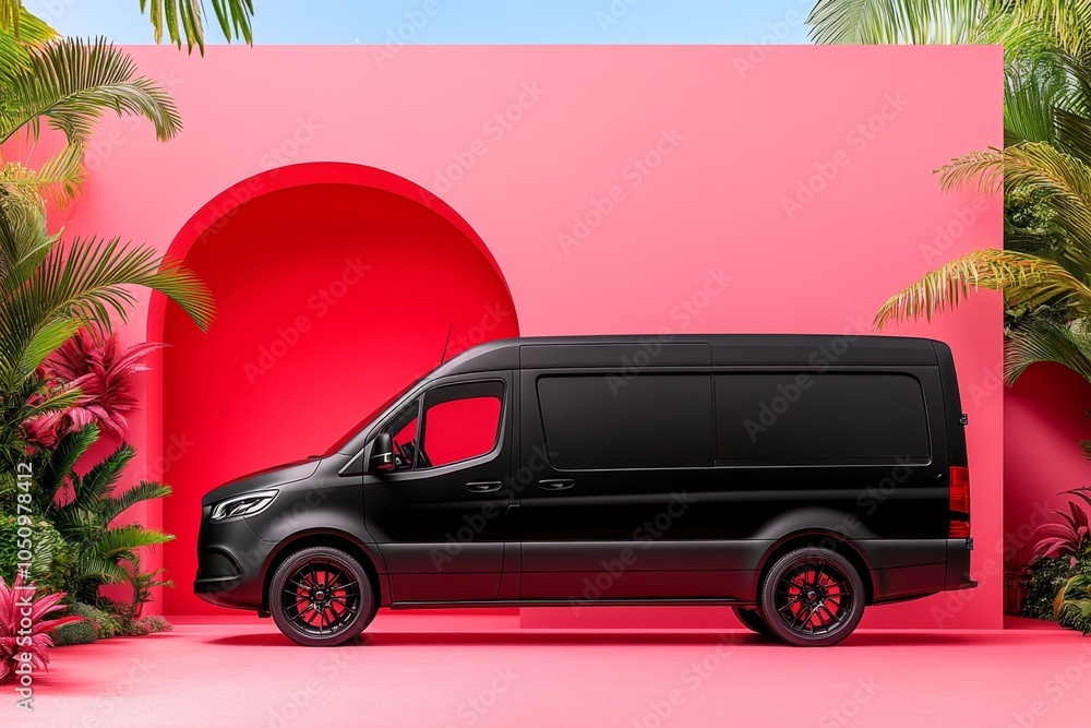 Poster a minimalist design of a van hitting the road, with soft, flowing shapes capturing the movement and 