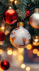 A beautifully decorated Christmas tree adorned with colorful ornaments and twinkling lights.