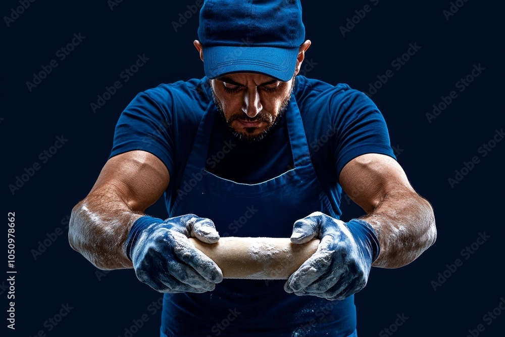 Poster a minimalist icon of a person pounding dough with a rolling pin, symbolizing the preparation process