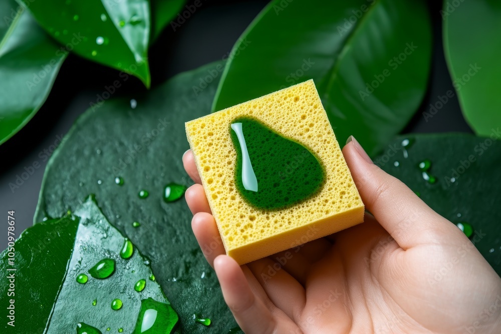 Poster a minimalist icon of a person squeezing a sponge, with clean lines and a soft, abstract representati