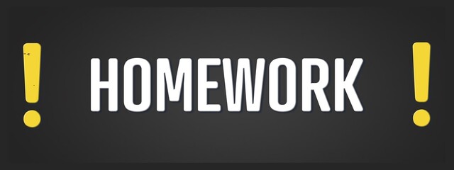 Homework. A blackboard with white text. Illustration with grunge text style.