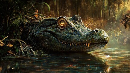 Obraz premium Close Up of a Crocodile in a Swamp