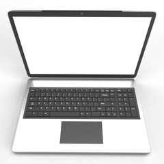 Modern silver laptop showing blank screen on gray background