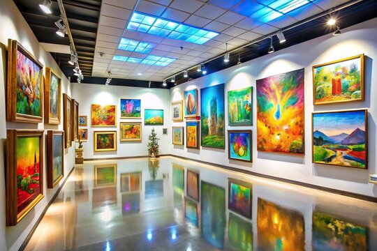 Vibrant art gallery featuring colorful paintings