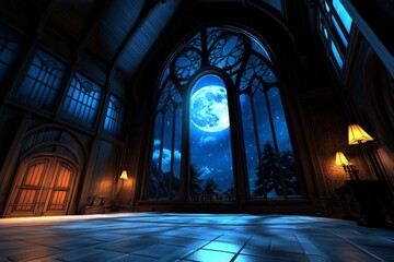 A vampire dicing garlic cloves in a grand, gothic dining room, with dark, rich wood furniture and moonlight streaming through tall windows