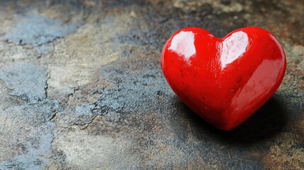 Fototapeta premium Shiny red heart on textured stone background