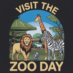 Visit the Zoo Day Wildlife T-shirt Design with Zoo Animals

