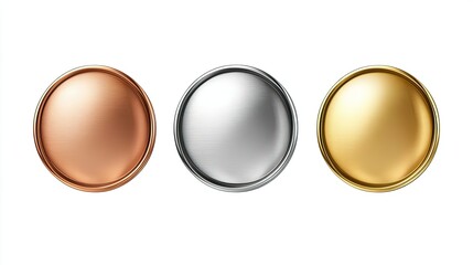 ward golden  silver and bronze blank medals 3d vector realistic illustration. 
