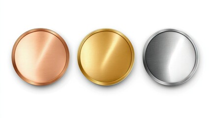 ward golden  silver and bronze blank medals 3d vector realistic illustration. 