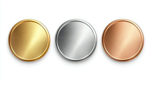 ward golden  silver and bronze blank medals 3d vector realistic illustration. 