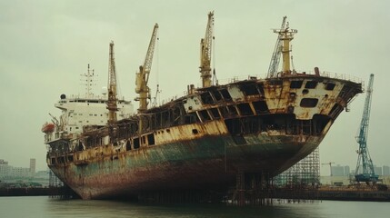 Abandoned Shipwreck in Industrial Harbor View