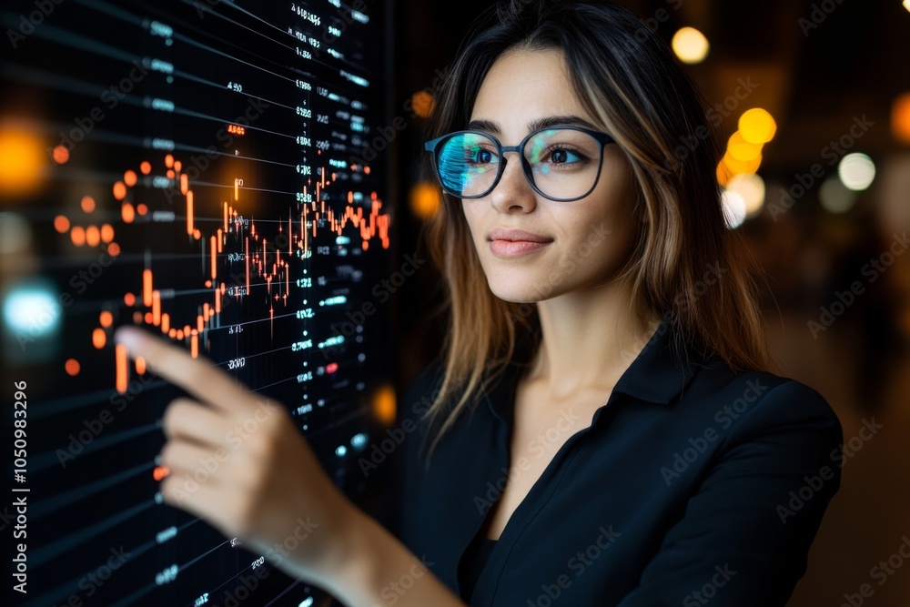 Aufkleber a futuristic stockbroker monitoring holographic market trends, with digital graphs and glowing data 