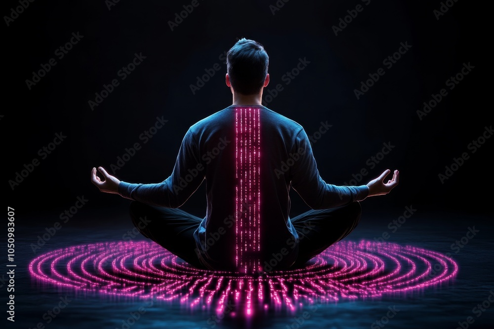Poster A hacker taking a deep breath after completing a high-stakes digital infiltration, sitting in a dark, neon-lit room with glowing code floating on the screen