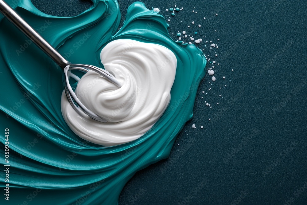 Poster a minimalist design of a whisk stirring batter, with soft, abstract lines symbolizing the blending p