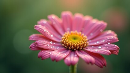 Fototapeta premium Close-up of a pink gerbera with water droplets on petals, vibrant, fresh, delicate nature beauty. Generative, AI,