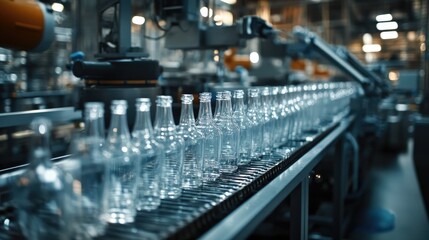 Glass factory  industrial production of glass containers. Modern technology  robots machines make products.