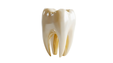 A human tooth completely white, displayed in its entirety with a crown, this white tooth is presented in a transparent style, highlighting dental care.
