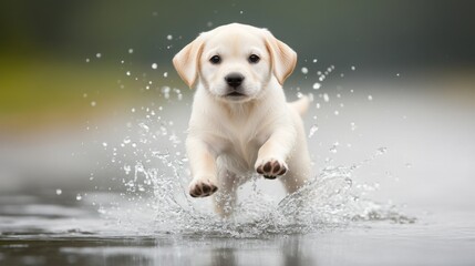Obraz premium Energetic Puppy Splashing in Water
