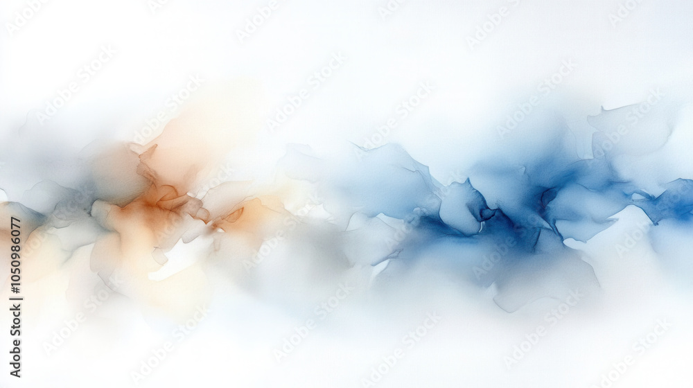 Poster serene mixed watercolor background with gentle hues of orange and blue, creating calming and artisti