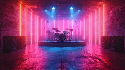 Colorful neon stage lights with smoke effects on empty concert stage picture
