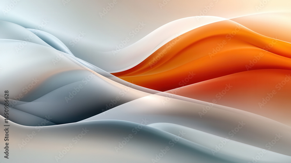 Poster flowing waves of orange and gray create harmonious abstract design, evoking sense of calm and moveme