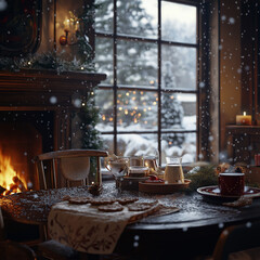 christmas table setting with candles