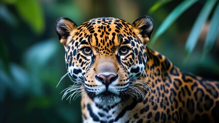 Obraz premium a beautiful jaguar on the blurry background
