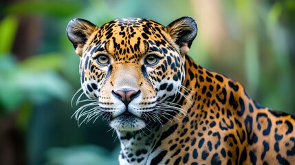 Obraz premium A closeup shot of a beautiful jaguar on the blurry background