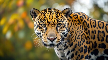 A closeup shot of a beautiful jaguar on the blurry background