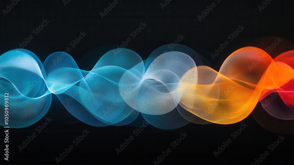 Poster vibrant waves of blue, orange, and yellow flow seamlessly, creating mesmerizing visual effect agains
