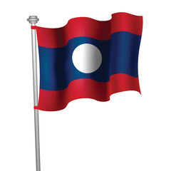Laos flag with flagpole waving in the wind