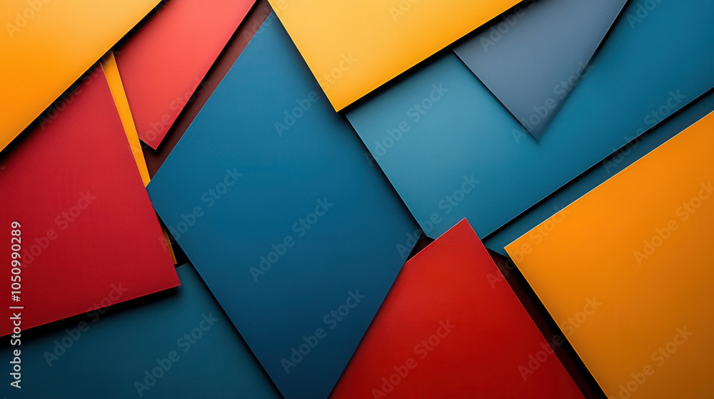 Poster vibrant geometric shapes in four colors create dynamic and modern composition, showcasing blend of r