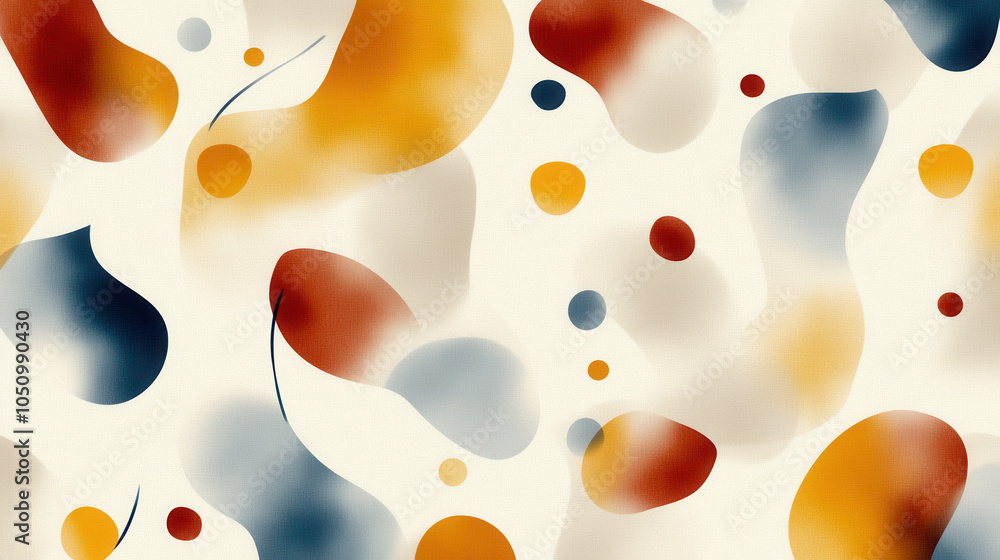 Poster playful abstract pattern featuring colorful organic shapes in warm tones, creating festive and cheer