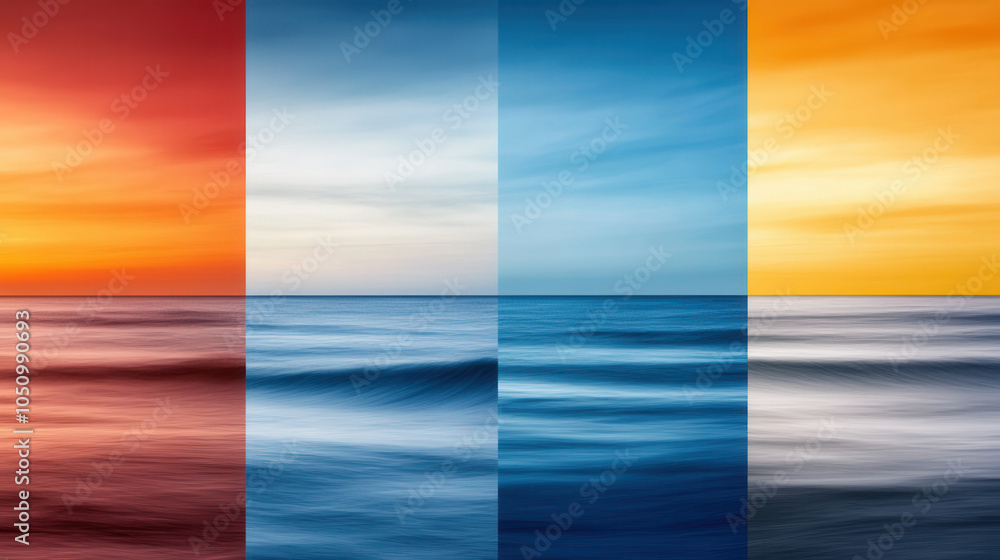 Poster subtle gradients of four colors merging into serene ocean view create calming atmosphere. blend of w