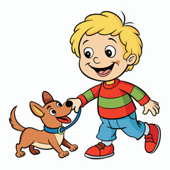 cute child playing with dog on white background